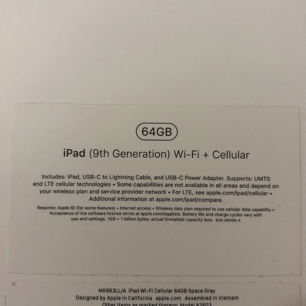 iPad 9th Generation Wi-Fi 64GB Space Gray (EMPTY BOX ONLY)